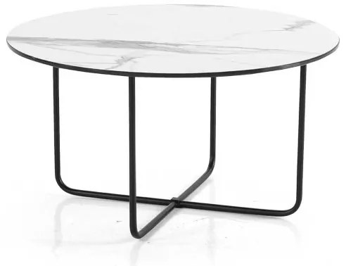Tavolino tondo con piano vetro effetto Marmo Bianco JON 60