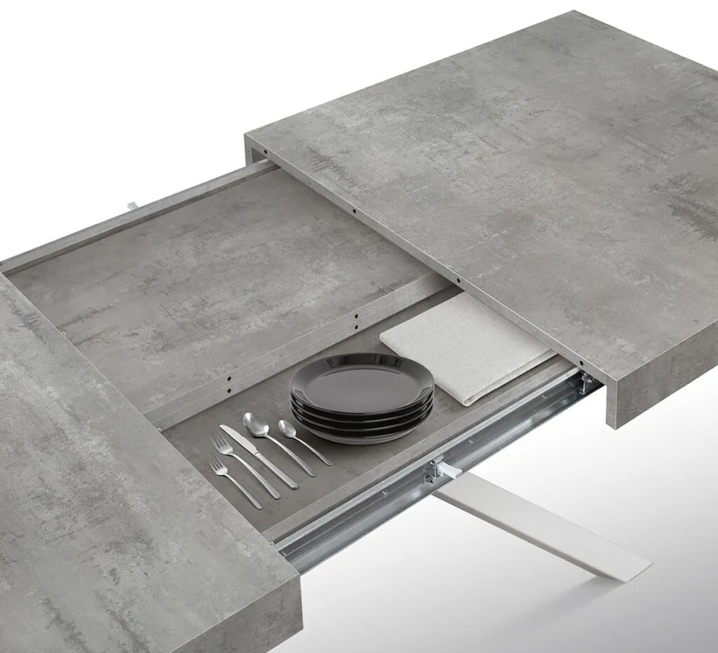 Tavolo FORTE DEI MARMI grigio cemento allungabile con base bianca 180×90 cm – 260×90 cm