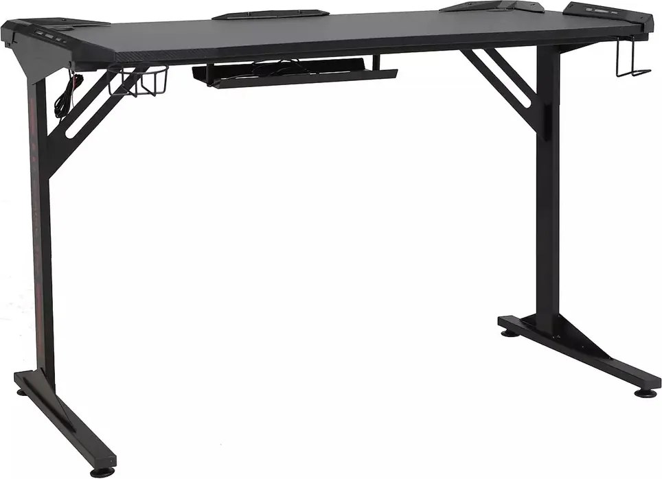 Scrivania B-216 gaming in MDF nero con LED integrati e struttura in metallo