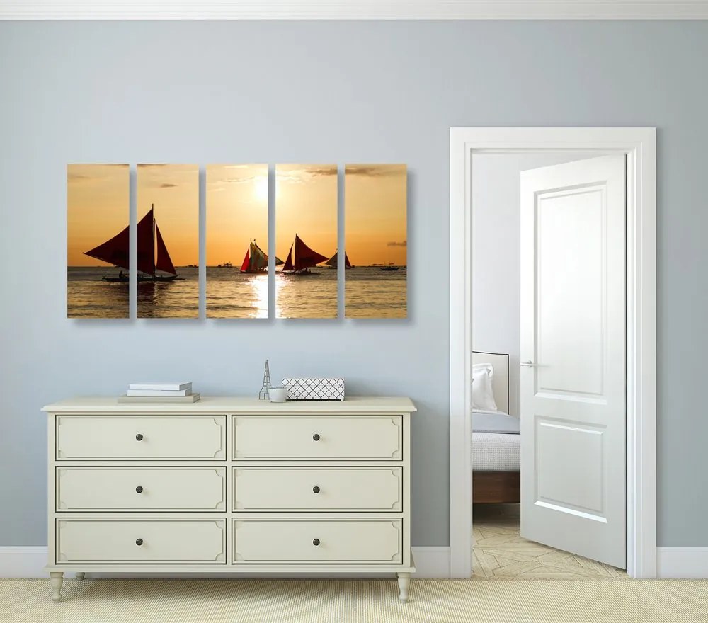 Quadri 5 pezzi – Splendido tramonto sul mare