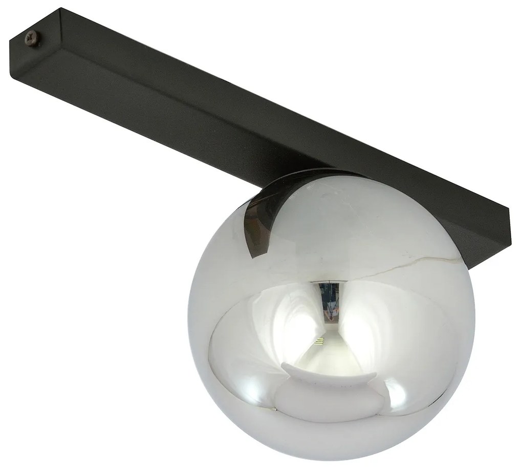 Plafoniera Moderna 1 Luce Giapeto Barra In Acciaio Nero E Sfera Di Vetro Fumè