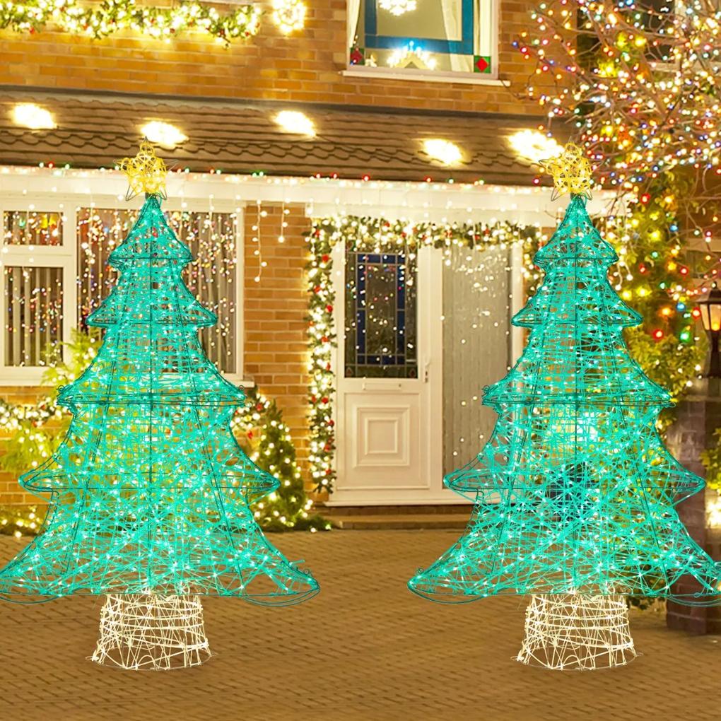 Costway Albero di Natale artificiale preilluminato da 124cm, Decorazione di Natale con 520 luci LED stella in cima