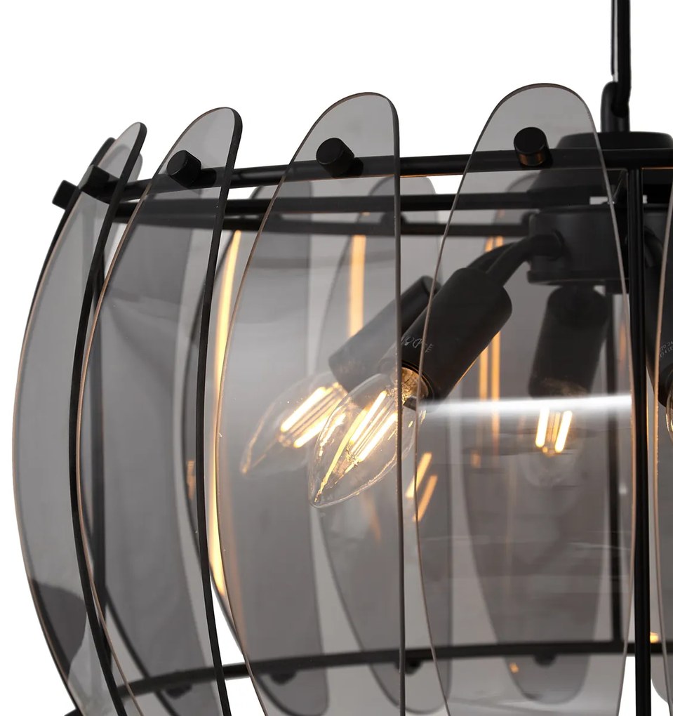 Lampada a sospensione di design nera con vetro fumé rotondo a 6 luci - Mochan