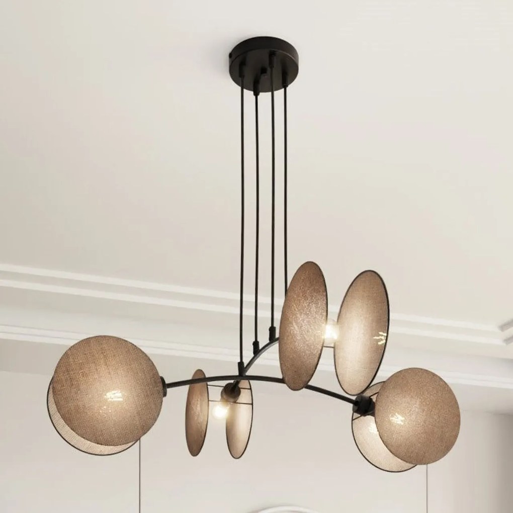 Lampadario a Sospensione MOTIF 4 in Acciaio e Tessuto 4xE14