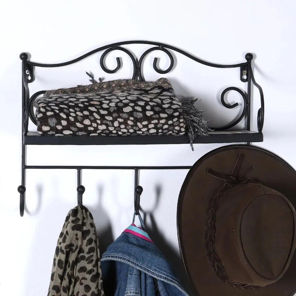 Attaccapanni da parete nero in metallo con scaffale 42 cm Almeria – Garden Pleasure