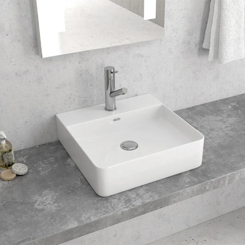 Lavabo D'Appoggio 42x42 Cm Karag Bianco Lucido