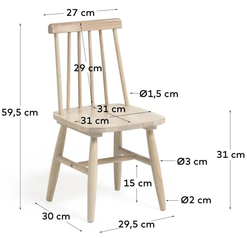 Kave Home - Sedia per bambini Tressia legno massiccio caucciÃ¹ con finitura naturale