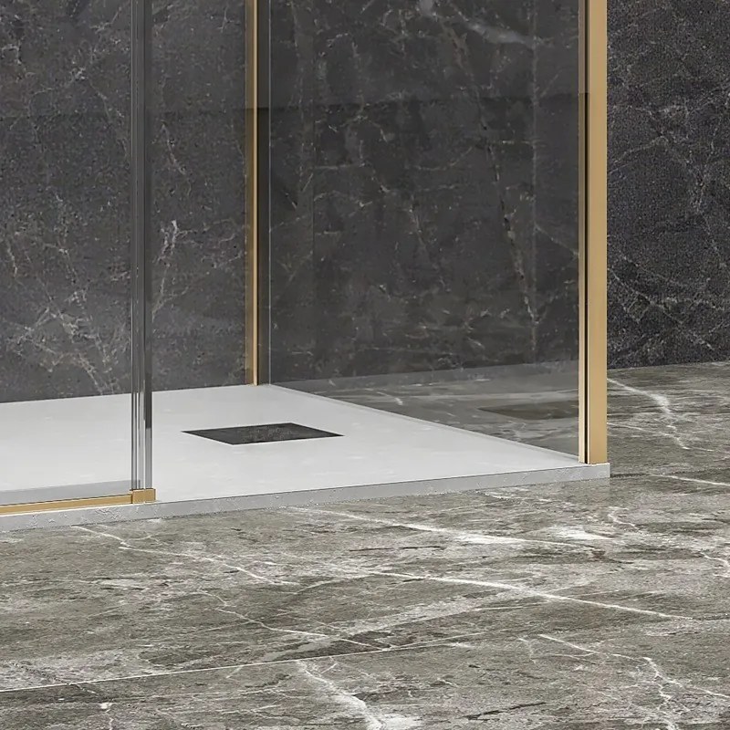 Kamalu - Box doccia 3 lati 75x110x75 oro satinato anta scorrevole | KLA-4000G