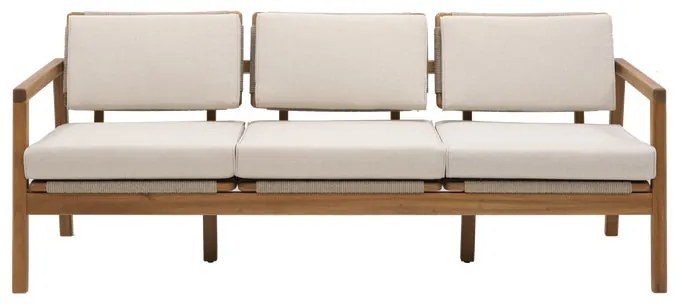 Divano da giardino con cuscino beige e braccioli Oasis NATERIAL da 3 posti, struttura in acacia marrone seduta in poliestere marrone, L 182 x H 74 x P 80 cm