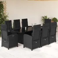 Set da Pranzo da Giardino 9 pz con Cuscini Nero in Polyrattan 3212253