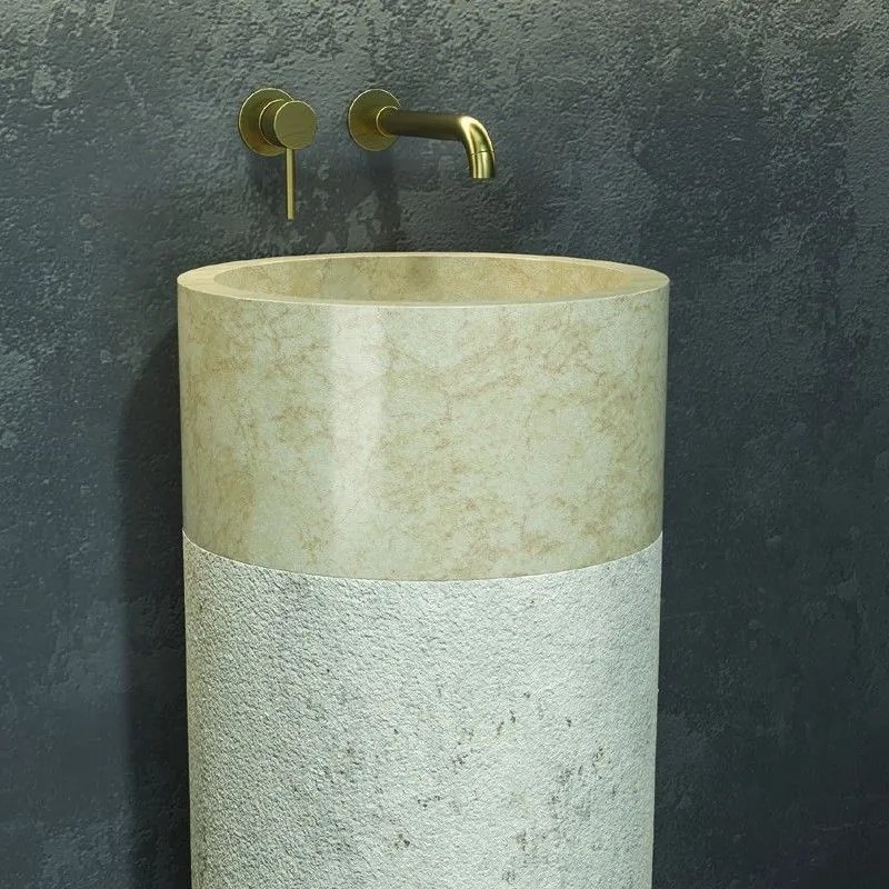 Kamalu - lavabo da terra con doppia texture color crema altezza 90cm | litos-bc40