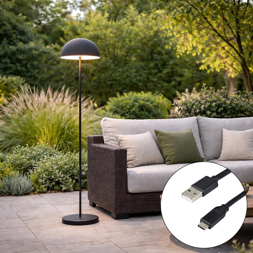 Lampada da terra da esterno ricaricabile nera con dimmer a 3 livelli - Keira