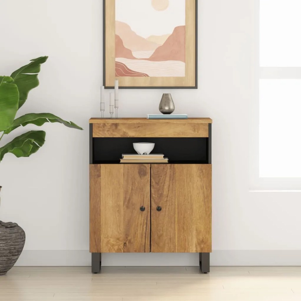Credenza Con 2 Ante 60x33x75 Cm İn Legno Massello Di Mango /