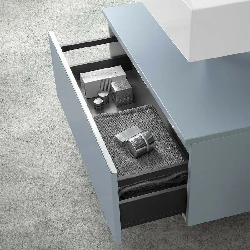 Mobile bagno 80 cm blu pastello lavabo sospeso e specchio Iside