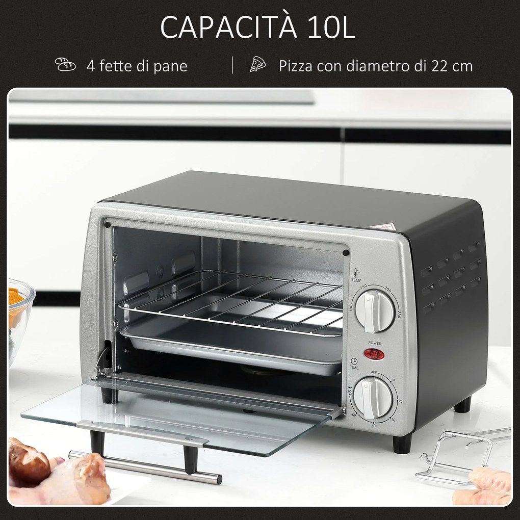 Fornetto Elettrico 750W 10 Litri con Griglia e Teglia Argento e Nero...