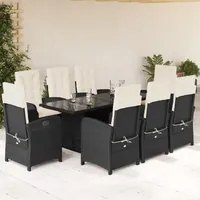 Set da Pranzo da Giardino 9 pz con Cuscini Nero in Polyrattancod mxl 115537