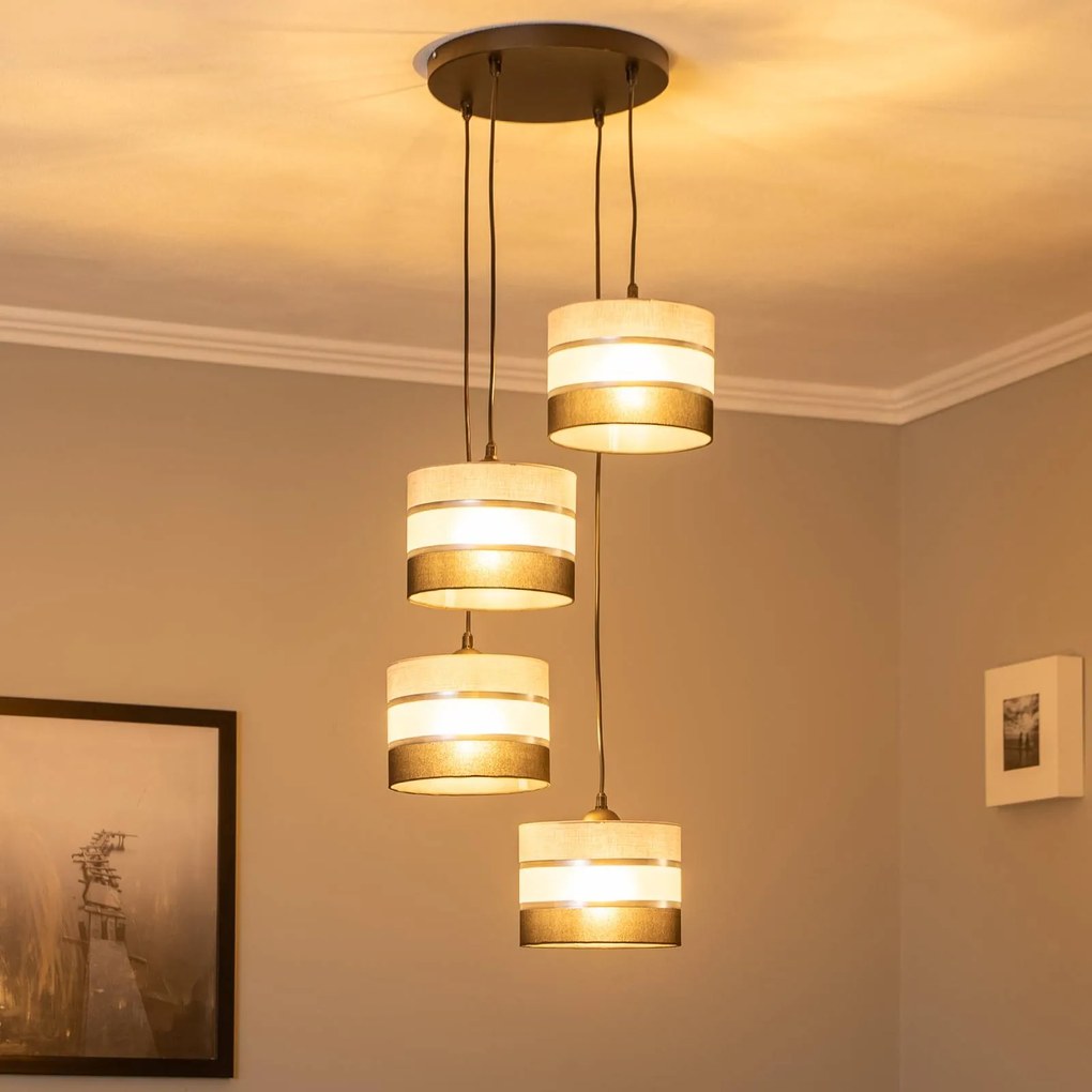 Euluna Lampada a sospensione Helen grigio-nero-argento rotonda a 4 luci.