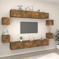 Set Mobili Porta TV 8pz Rovere Fumo in Legno Multistrato 3114227