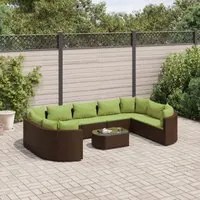 Set Divani da Giardino 10pz con Cuscini in Polyrattan Marrone 3308406