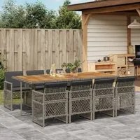 Set da Pranzo da Giardino 9 pz con Cuscini in Polyrattan Grigio 3210746