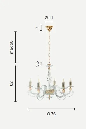 Lampadario in vetro soffiato 1306 5 luci lp.1306-5-bco