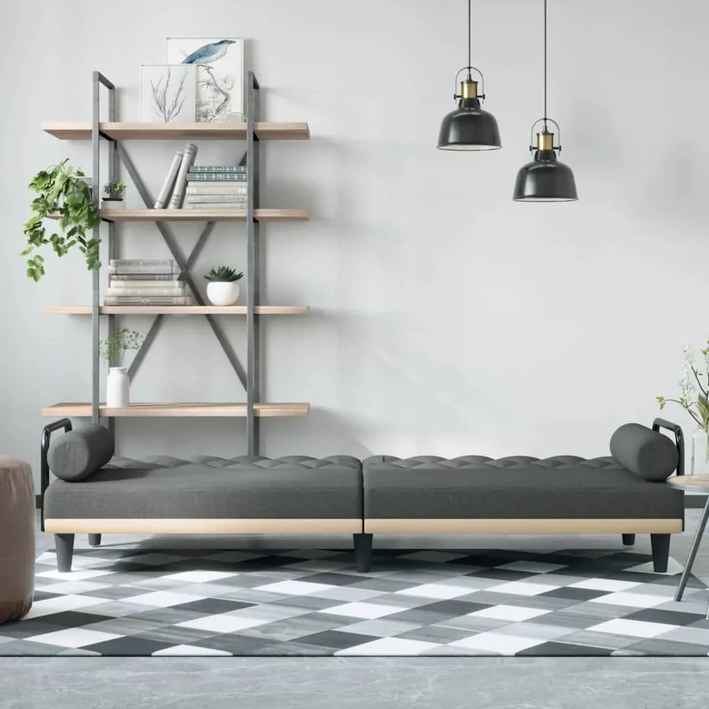 Divano letto con braccioli grigio scuro in tessuto