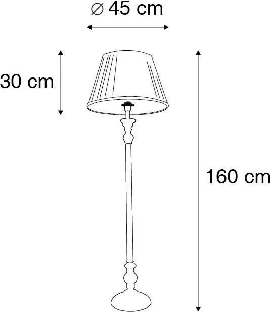 Lampada da terra rustica grigia con paralume plissettato bianco - Classico