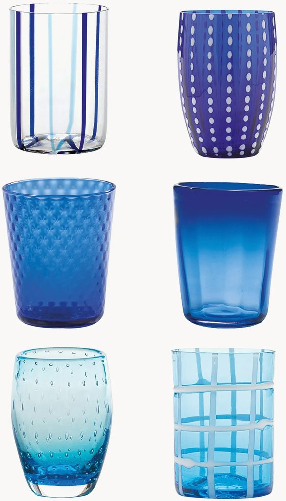 Set di 6 bicchieri in vetro soffiato con strutture diverse Melting Pot