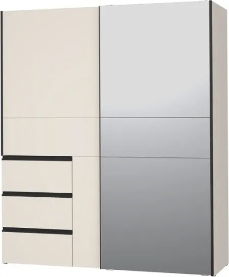 Armadio Guardaroba Scorrevole Con Specchio 170x60x200 Cm 3 Cassetti Winn Sabbia