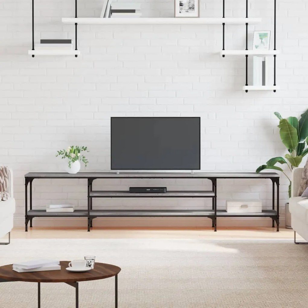 Mobile Tv Grigio Sonoma 201x35x45 Cm Legno Multistrato E Ferro /