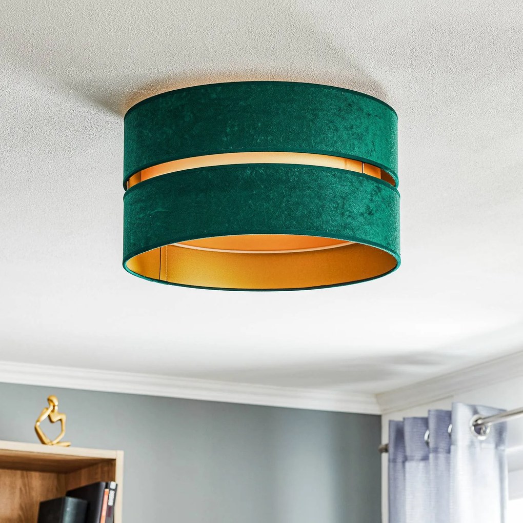 Euluna Duo plafoniera in tessuto verde/oro Ø40cm