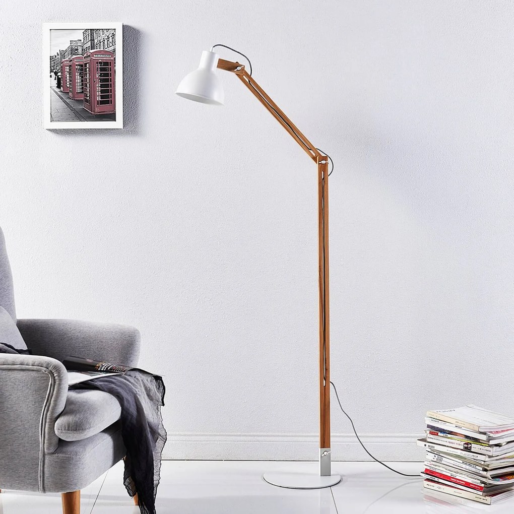 Lampada da terra Shivanja Lindby, Legno chiaro, Studio / Ufficio, Legno, Moderno, Lampada da terra