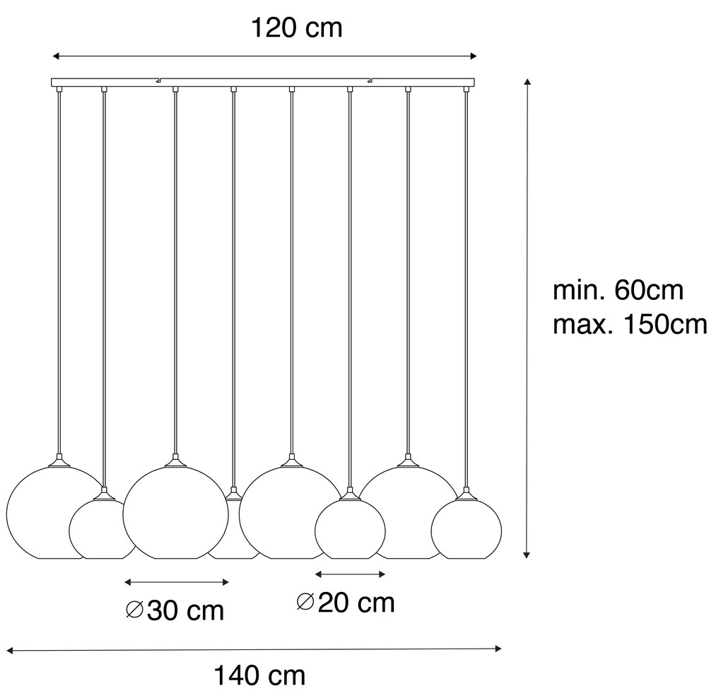 Lampada a sospensione smart bronzo scuro con vetro ambrato 8 luci incl. 8 Wifi G95 - Sandra