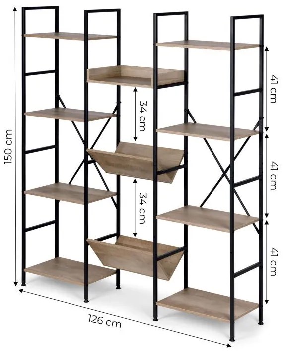 Elegante scaffale rustico con interessante disposizione dei ripiani