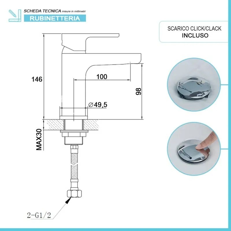 Set miscelatori lavabo e bidet Kreo in ottone con piletta click clack
