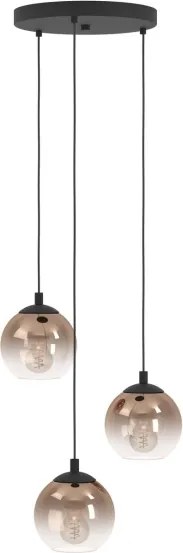 Eglo 901925 - Lampadario a cavo ARISCANI 3xE27/60W/230V nero/beige/fumé