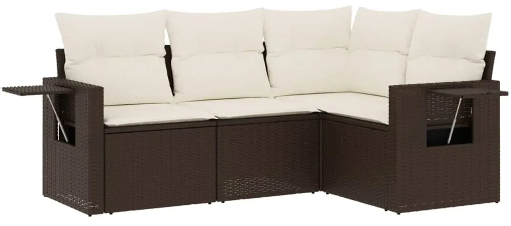 Set divano da giardino 4 pz con cuscini marrone in polyrattan