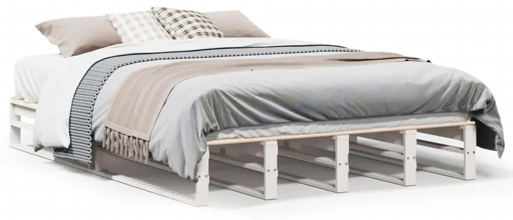 Letto Senza Materasso Bianco 160x200 Cm Legno Massello Di Pino /