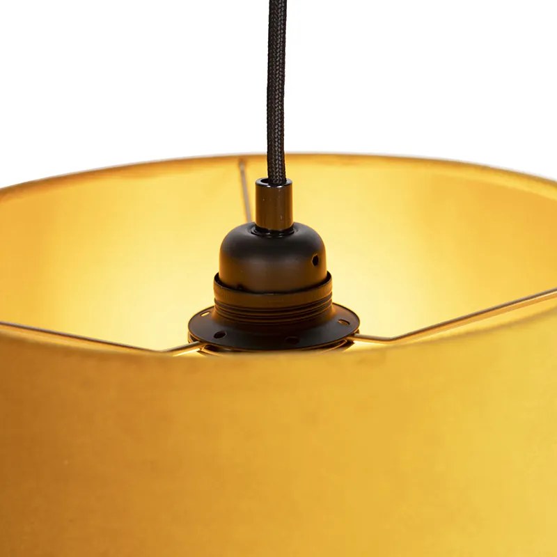Lampadario con 3 paralumi in velluto giallo con oro - Cava
