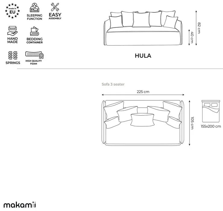 Divano lavanda allungabile/con contenitore con rivestimento in velluto 225 cm Hula – Makamii