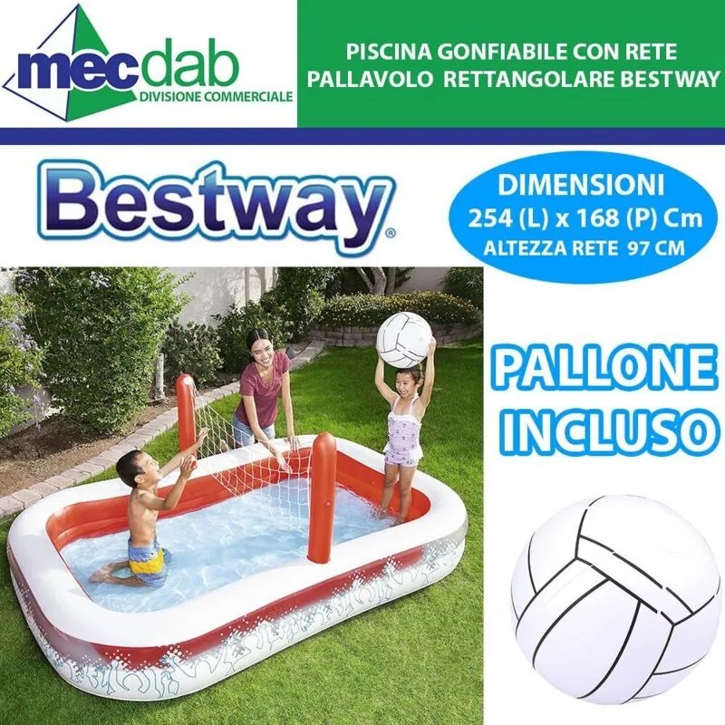 Bestway - Piscina gonfiabile volley pallavolo per bambini cm 254 x 168 x 97 54125