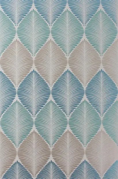 Osborne & Little Carta da parati Leaf Fall - Metallic Peacock/ Turquoise/ Gilver