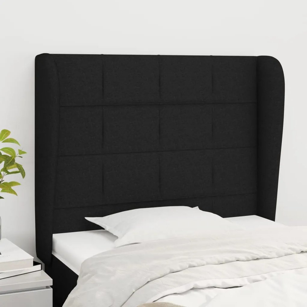 Testiera Ad Orecchio Nera 83x23x118/128 Cm İn Tessuto /