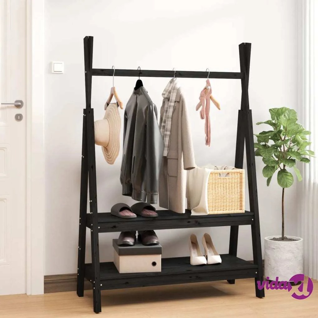 vidaXL Appendiabiti Nero 100x45,5x150 cm Legno Massello di Pino