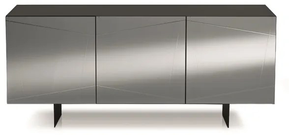 Madia credenza a 3 ante in vetro specchio fumcocca antracite e 2 piedini ISIDE