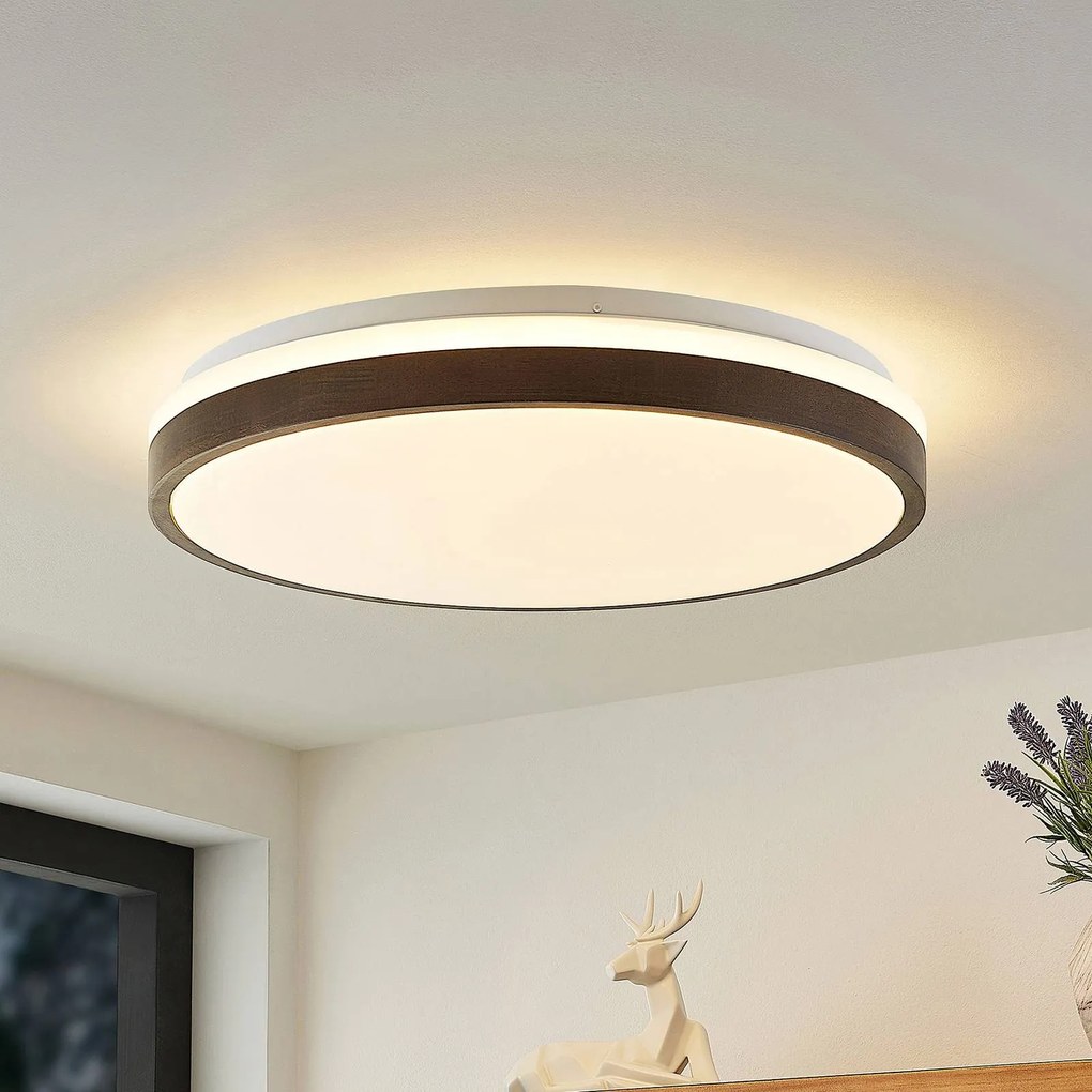 Plafoniera a LED Hudsona Lindby, dimmerabile, Legno scuro, Soggiorno / Sala da pranzo, Legno, Moderno, Plafoniera LED