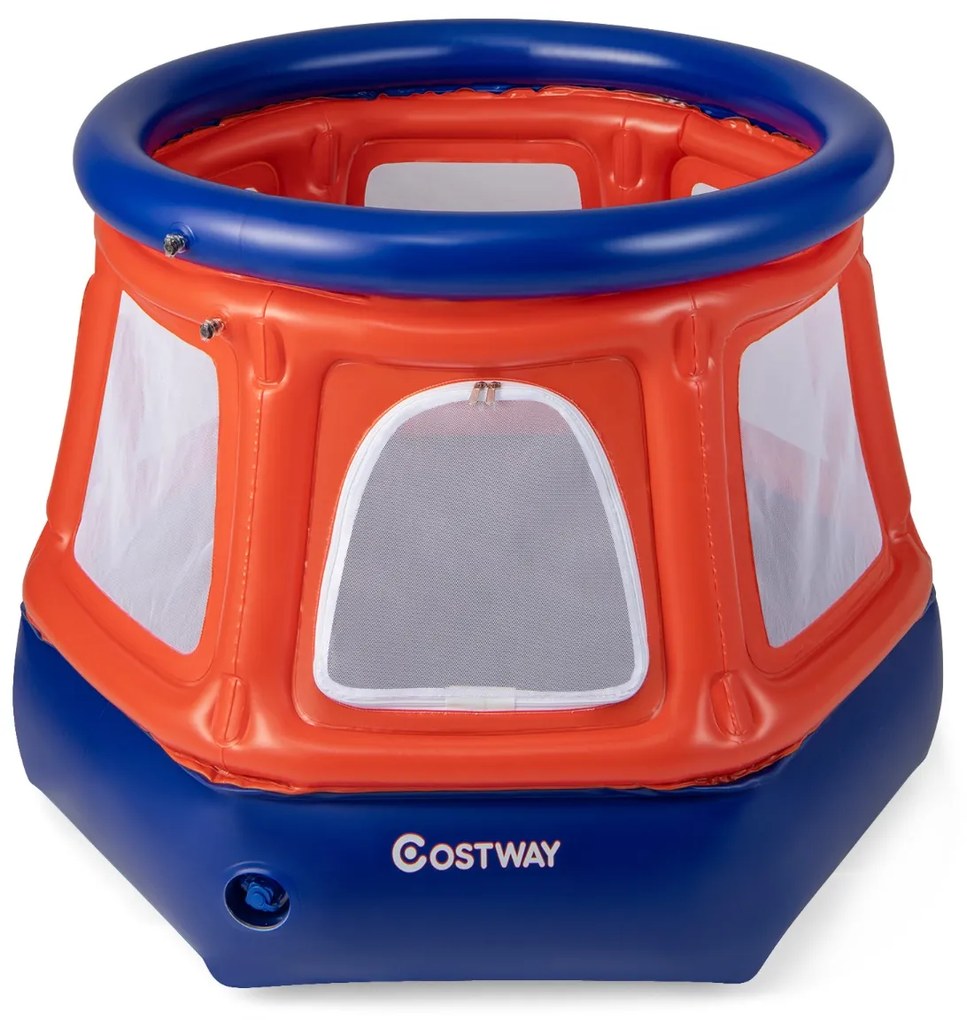 Costway Trampolino gonfiabile per bambini età 3-10 anni con rete di sicurezza, Mini trampolino rotondo con pompa a mano