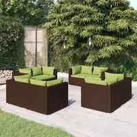 Set Divani da Giardino 8 pz con Cuscini in Polyrattan Marrone 3101556