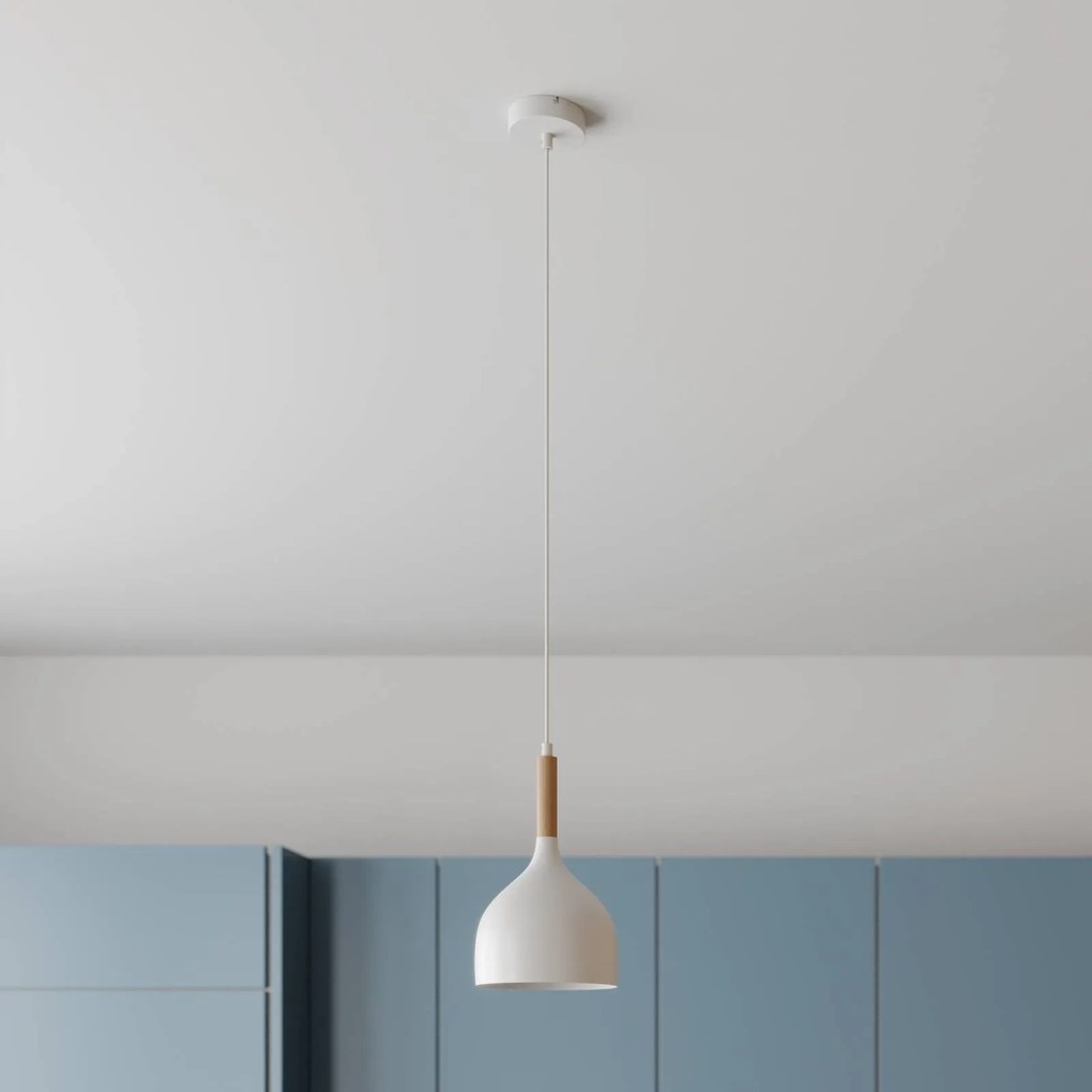 Luminex Lampada a sospensione Noak, bianco/legno naturale, Ø 17 cm