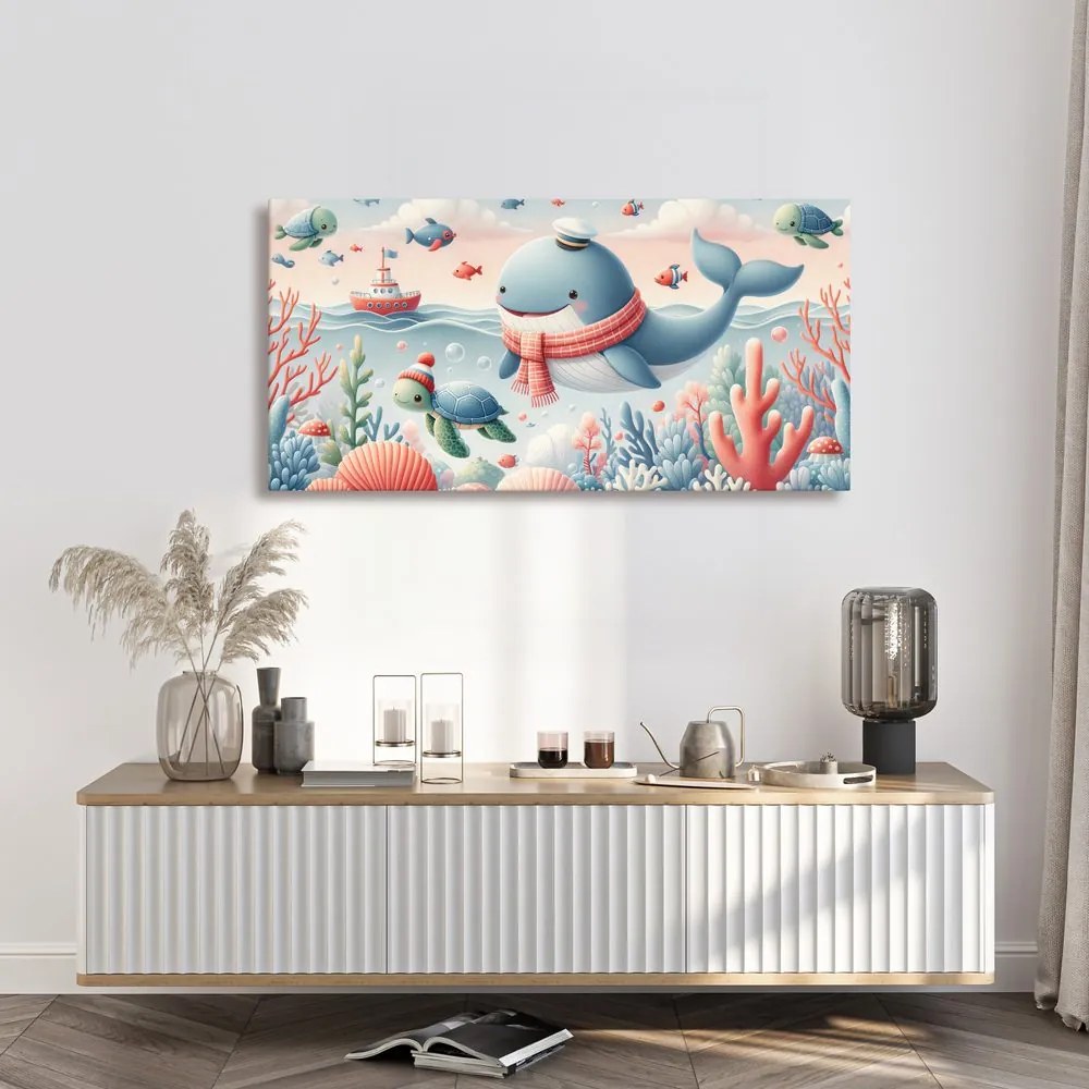 Quadro su tela – Balena e tartaruga nell’oceano